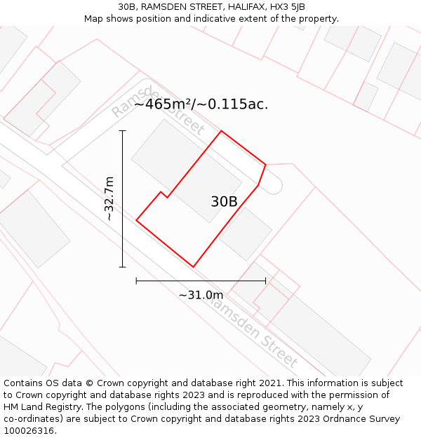 30B, RAMSDEN STREET, HALIFAX, HX3 5JB: Plot and title map