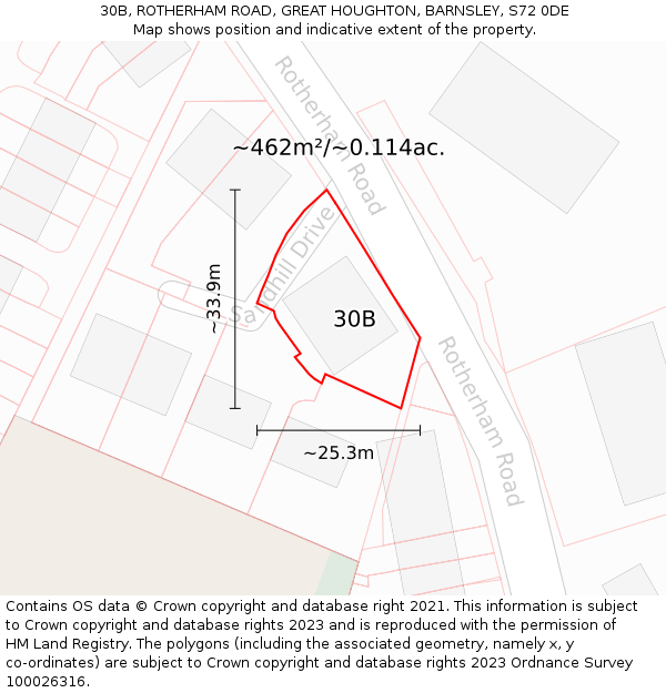 30B, ROTHERHAM ROAD, GREAT HOUGHTON, BARNSLEY, S72 0DE: Plot and title map