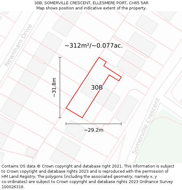 30B, SOMERVILLE CRESCENT, ELLESMERE PORT, CH65 5AR: Plot and title map