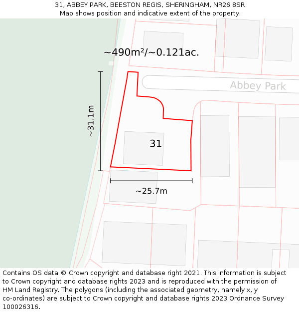 31, ABBEY PARK, BEESTON REGIS, SHERINGHAM, NR26 8SR: Plot and title map