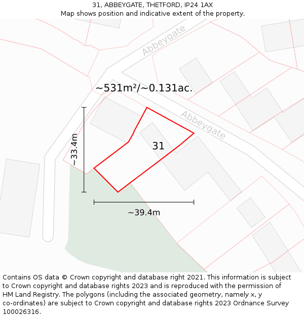 31, ABBEYGATE, THETFORD, IP24 1AX: Plot and title map