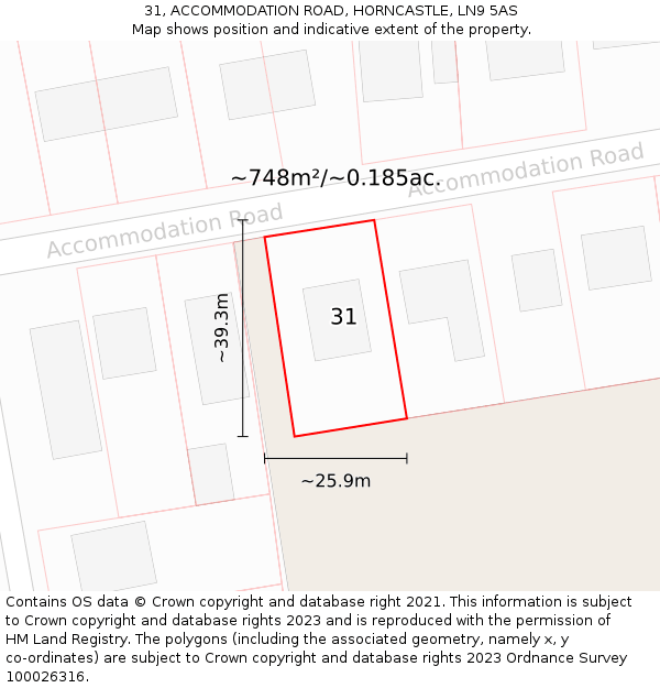 31, ACCOMMODATION ROAD, HORNCASTLE, LN9 5AS: Plot and title map