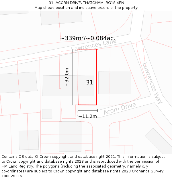 31, ACORN DRIVE, THATCHAM, RG18 4EN: Plot and title map