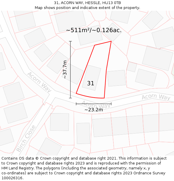 31, ACORN WAY, HESSLE, HU13 0TB: Plot and title map