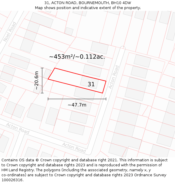 31, ACTON ROAD, BOURNEMOUTH, BH10 4DW: Plot and title map