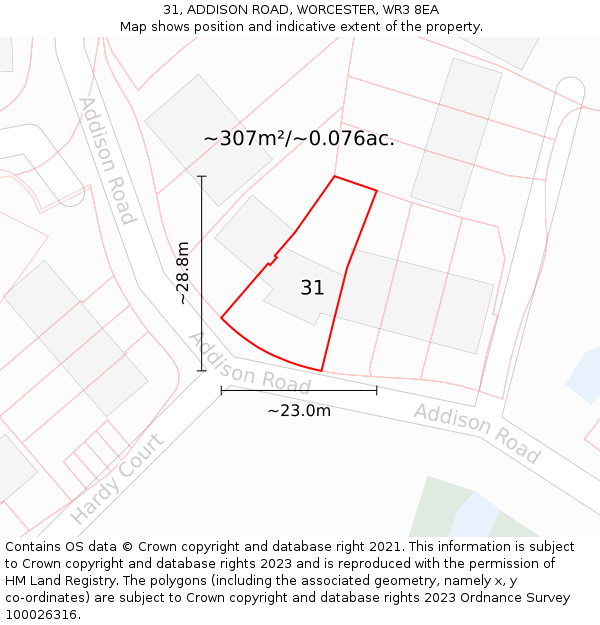 31, ADDISON ROAD, WORCESTER, WR3 8EA: Plot and title map