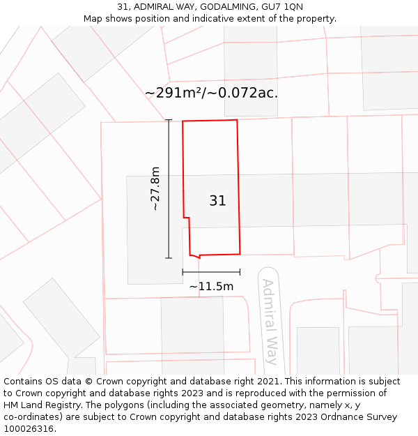 31, ADMIRAL WAY, GODALMING, GU7 1QN: Plot and title map