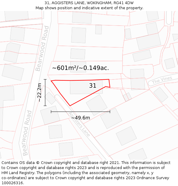 31, AGGISTERS LANE, WOKINGHAM, RG41 4DW: Plot and title map