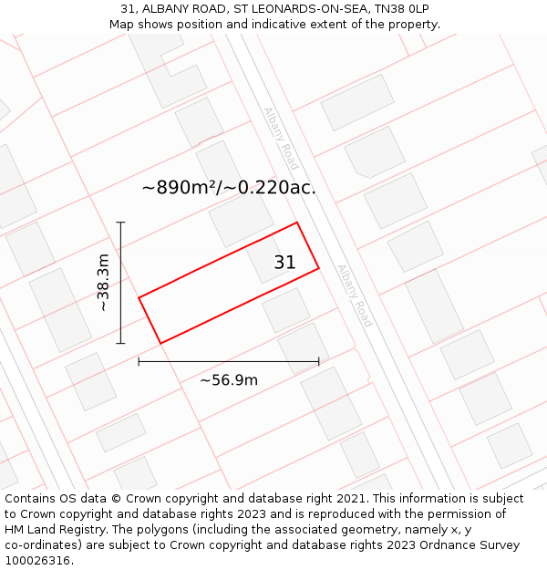 31, ALBANY ROAD, ST LEONARDS-ON-SEA, TN38 0LP: Plot and title map