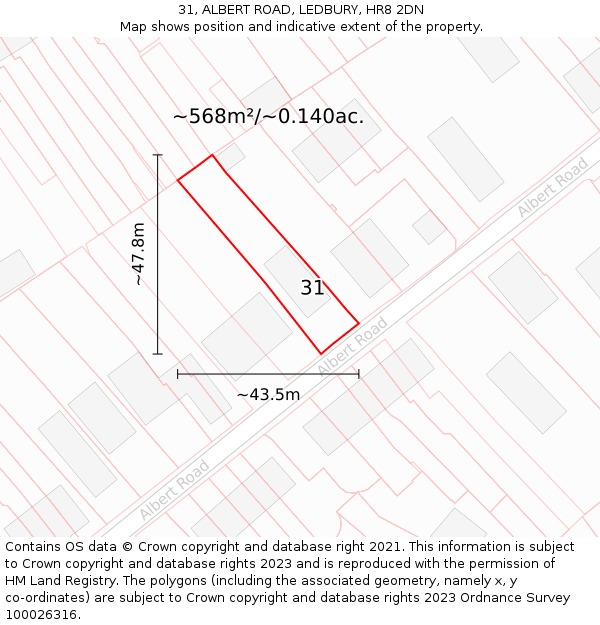 31, ALBERT ROAD, LEDBURY, HR8 2DN: Plot and title map