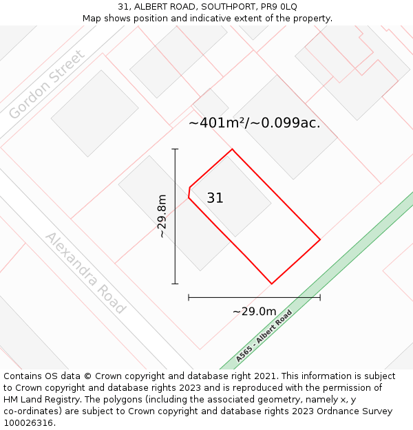 31, ALBERT ROAD, SOUTHPORT, PR9 0LQ: Plot and title map