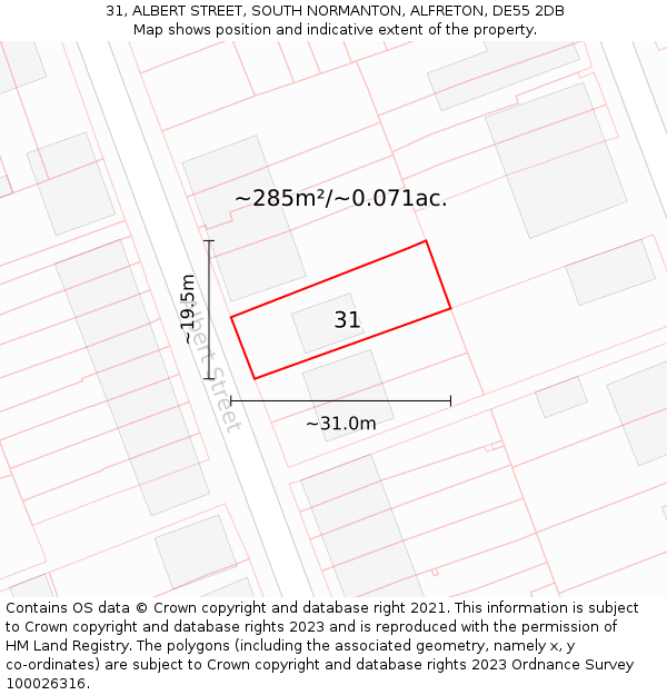 31, ALBERT STREET, SOUTH NORMANTON, ALFRETON, DE55 2DB: Plot and title map