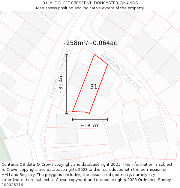 31, ALDCLIFFE CRESCENT, DONCASTER, DN4 9DS: Plot and title map