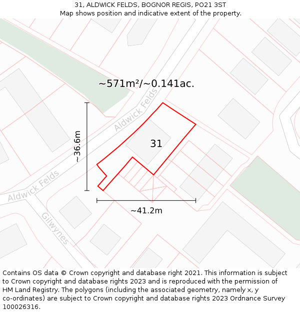 31, ALDWICK FELDS, BOGNOR REGIS, PO21 3ST: Plot and title map