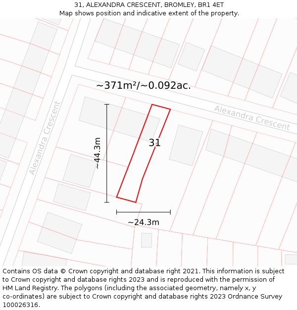 31, ALEXANDRA CRESCENT, BROMLEY, BR1 4ET: Plot and title map