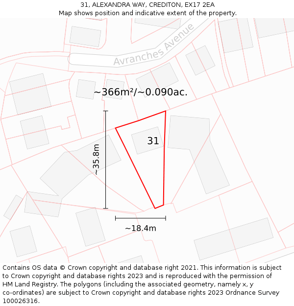 31, ALEXANDRA WAY, CREDITON, EX17 2EA: Plot and title map