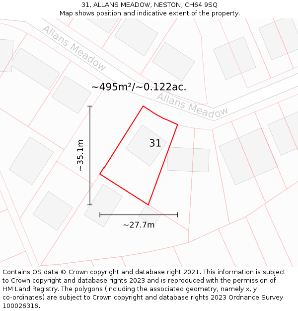 31, ALLANS MEADOW, NESTON, CH64 9SQ: Plot and title map