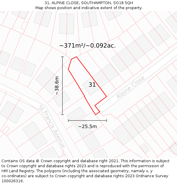 31, ALPINE CLOSE, SOUTHAMPTON, SO18 5QH: Plot and title map