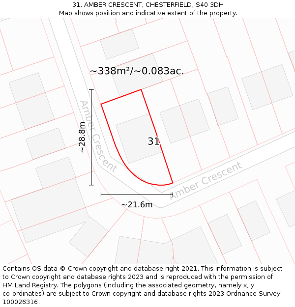 31, AMBER CRESCENT, CHESTERFIELD, S40 3DH: Plot and title map