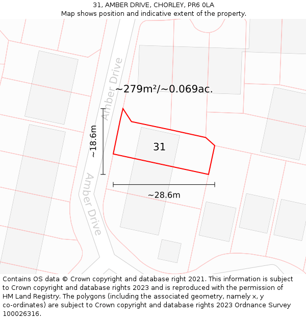 31, AMBER DRIVE, CHORLEY, PR6 0LA: Plot and title map