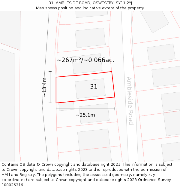 31, AMBLESIDE ROAD, OSWESTRY, SY11 2YJ: Plot and title map