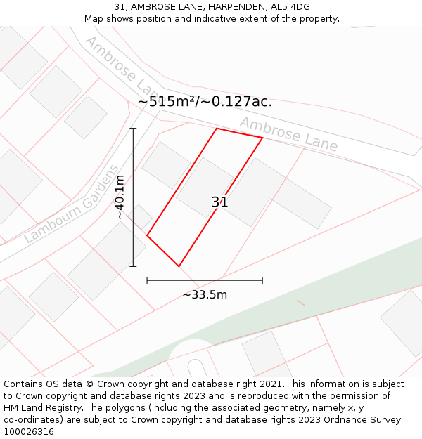 31, AMBROSE LANE, HARPENDEN, AL5 4DG: Plot and title map