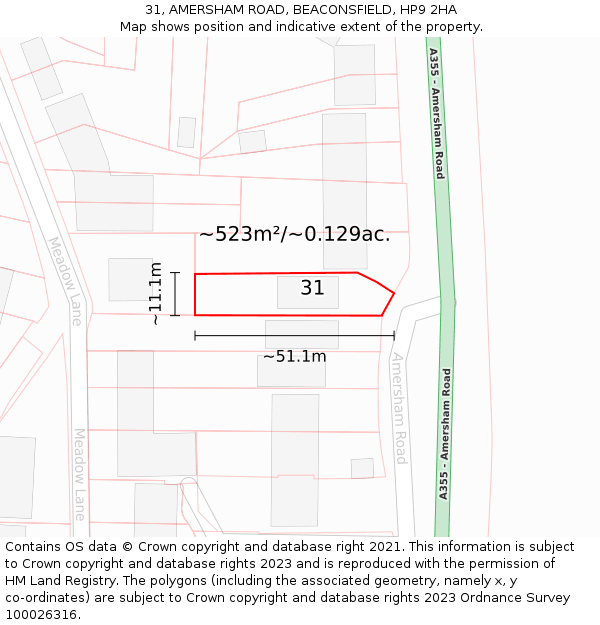 31, AMERSHAM ROAD, BEACONSFIELD, HP9 2HA: Plot and title map