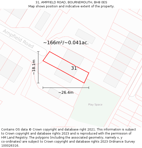 31, AMPFIELD ROAD, BOURNEMOUTH, BH8 0ES: Plot and title map