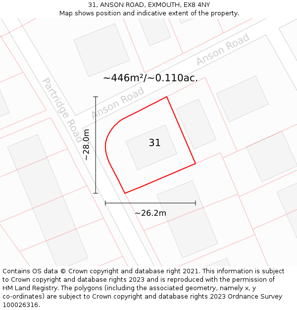 31, ANSON ROAD, EXMOUTH, EX8 4NY: Plot and title map