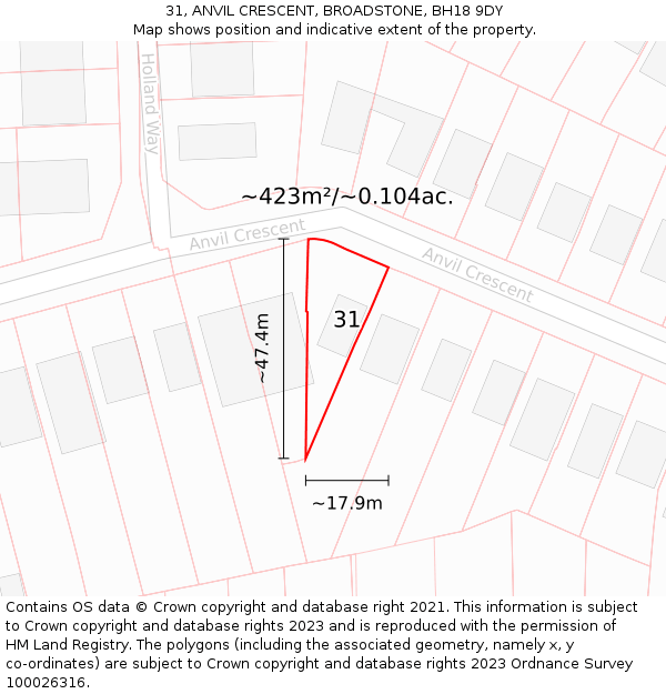 31, ANVIL CRESCENT, BROADSTONE, BH18 9DY: Plot and title map