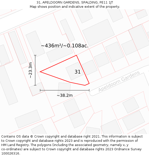 31, APELDOORN GARDENS, SPALDING, PE11 1JT: Plot and title map