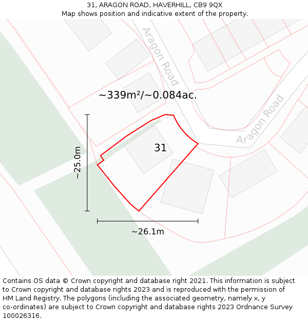 31, ARAGON ROAD, HAVERHILL, CB9 9QX: Plot and title map