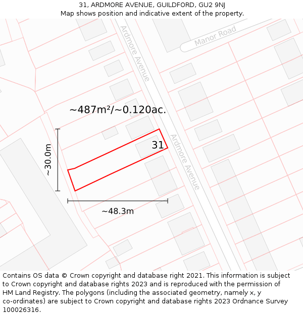 31, ARDMORE AVENUE, GUILDFORD, GU2 9NJ: Plot and title map