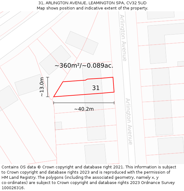 31, ARLINGTON AVENUE, LEAMINGTON SPA, CV32 5UD: Plot and title map