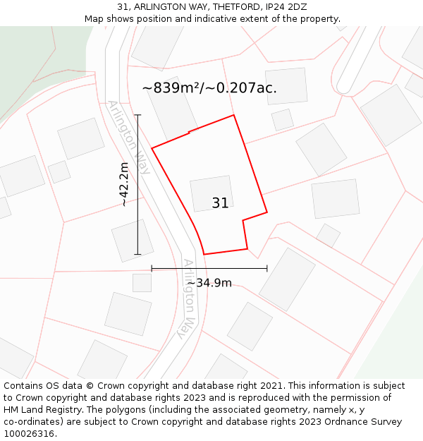 31, ARLINGTON WAY, THETFORD, IP24 2DZ: Plot and title map