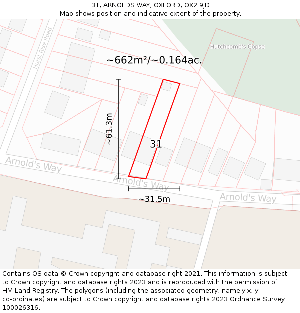 31, ARNOLDS WAY, OXFORD, OX2 9JD: Plot and title map