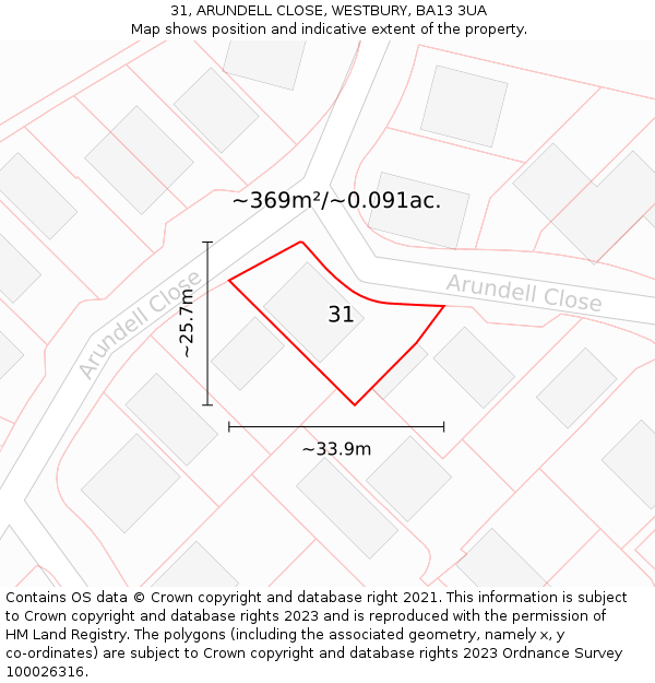 31, ARUNDELL CLOSE, WESTBURY, BA13 3UA: Plot and title map