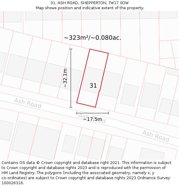 31, ASH ROAD, SHEPPERTON, TW17 0DW: Plot and title map