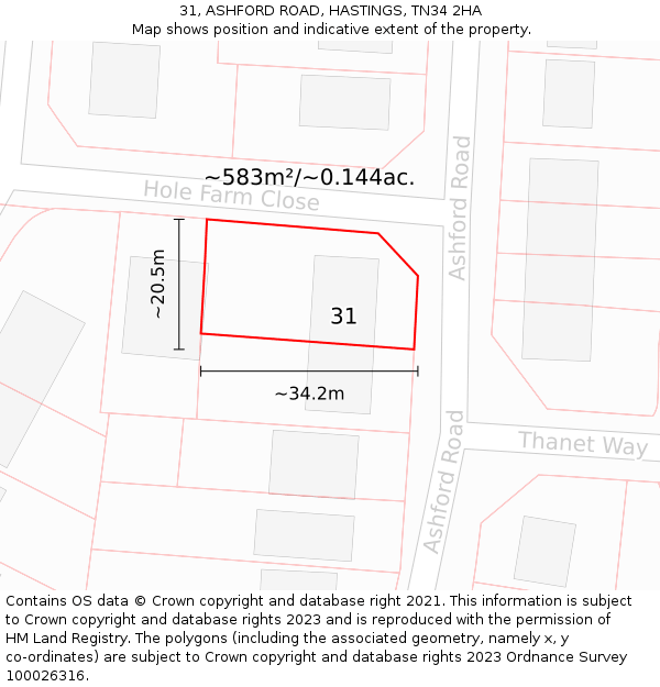 31, ASHFORD ROAD, HASTINGS, TN34 2HA: Plot and title map