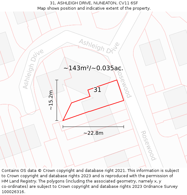 31, ASHLEIGH DRIVE, NUNEATON, CV11 6SF: Plot and title map