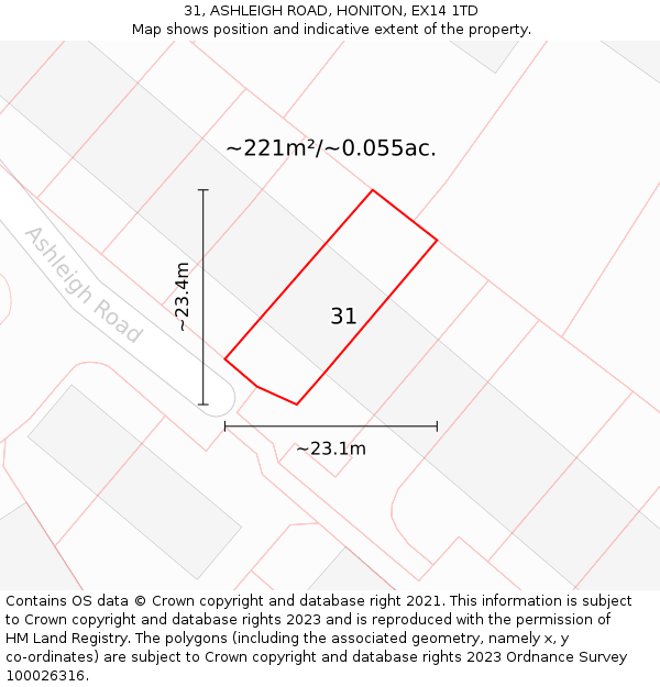 31, ASHLEIGH ROAD, HONITON, EX14 1TD: Plot and title map