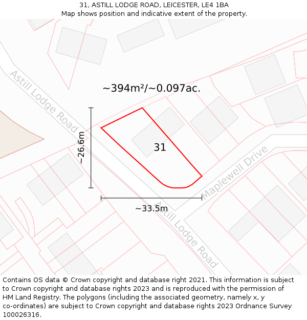 31, ASTILL LODGE ROAD, LEICESTER, LE4 1BA: Plot and title map