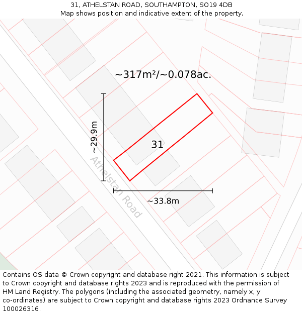 31, ATHELSTAN ROAD, SOUTHAMPTON, SO19 4DB: Plot and title map