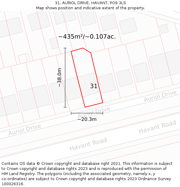 31, AURIOL DRIVE, HAVANT, PO9 3LS: Plot and title map