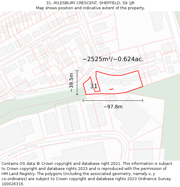 31, AYLESBURY CRESCENT, SHEFFIELD, S9 1JR: Plot and title map