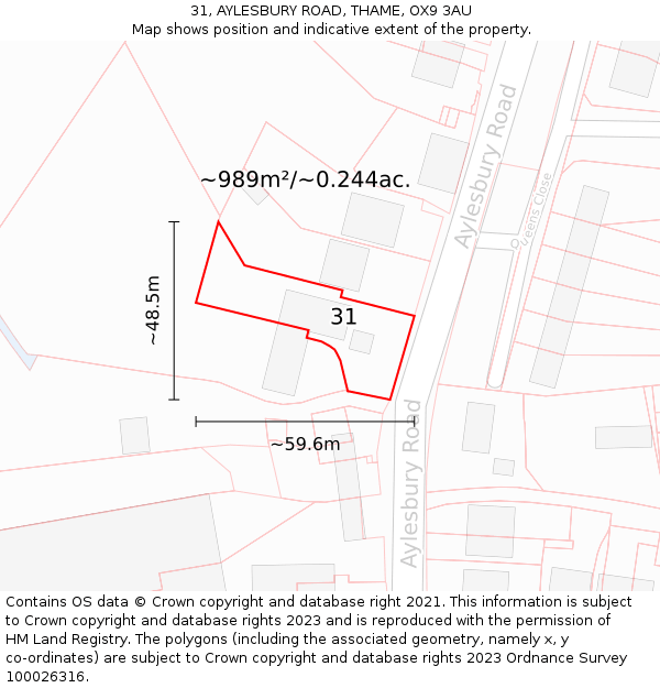 31, AYLESBURY ROAD, THAME, OX9 3AU: Plot and title map