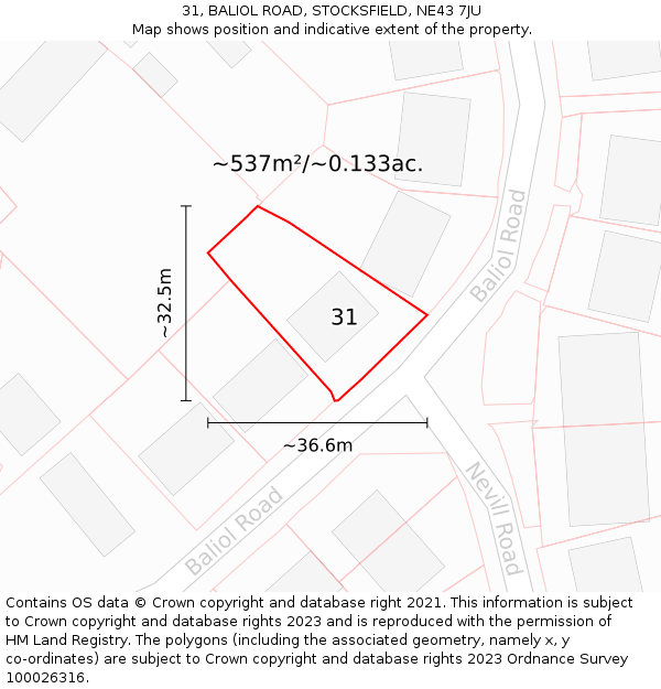 31, BALIOL ROAD, STOCKSFIELD, NE43 7JU: Plot and title map