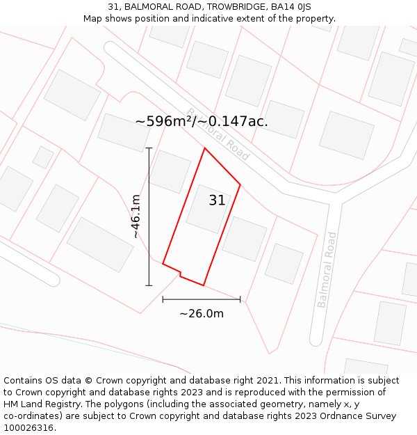 31, BALMORAL ROAD, TROWBRIDGE, BA14 0JS: Plot and title map