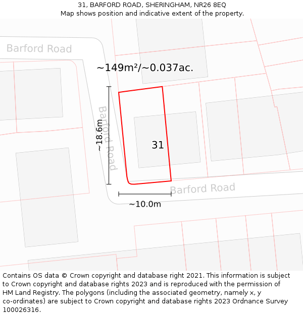 31, BARFORD ROAD, SHERINGHAM, NR26 8EQ: Plot and title map