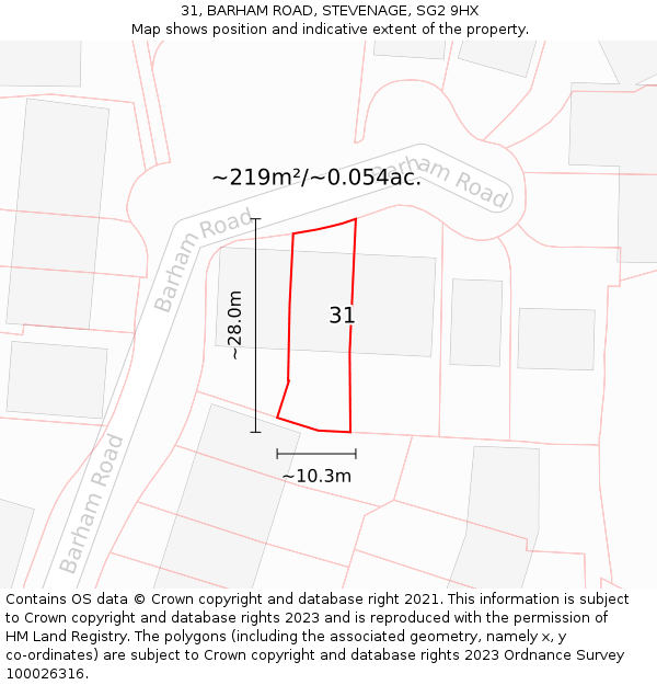 31, BARHAM ROAD, STEVENAGE, SG2 9HX: Plot and title map